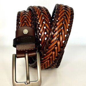 Men's Belt Leather Handmade Braided 1 1/2" fully adjustable. Two Tones.